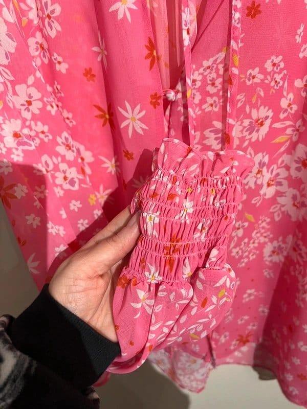 Never Fully Dressed Pink Floral Button-Up Blouse, Size M