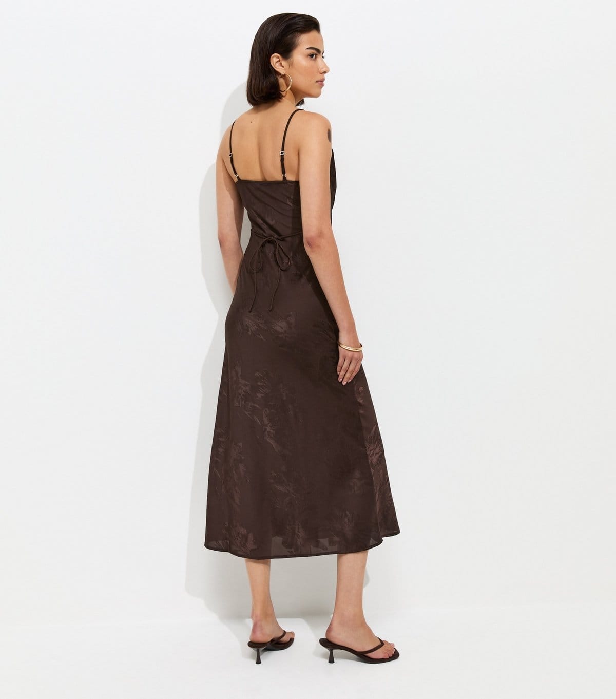 New Look Women's Dark Brown Lace Trim Floral Jacquard Strappy Midi Dress New Look - 4