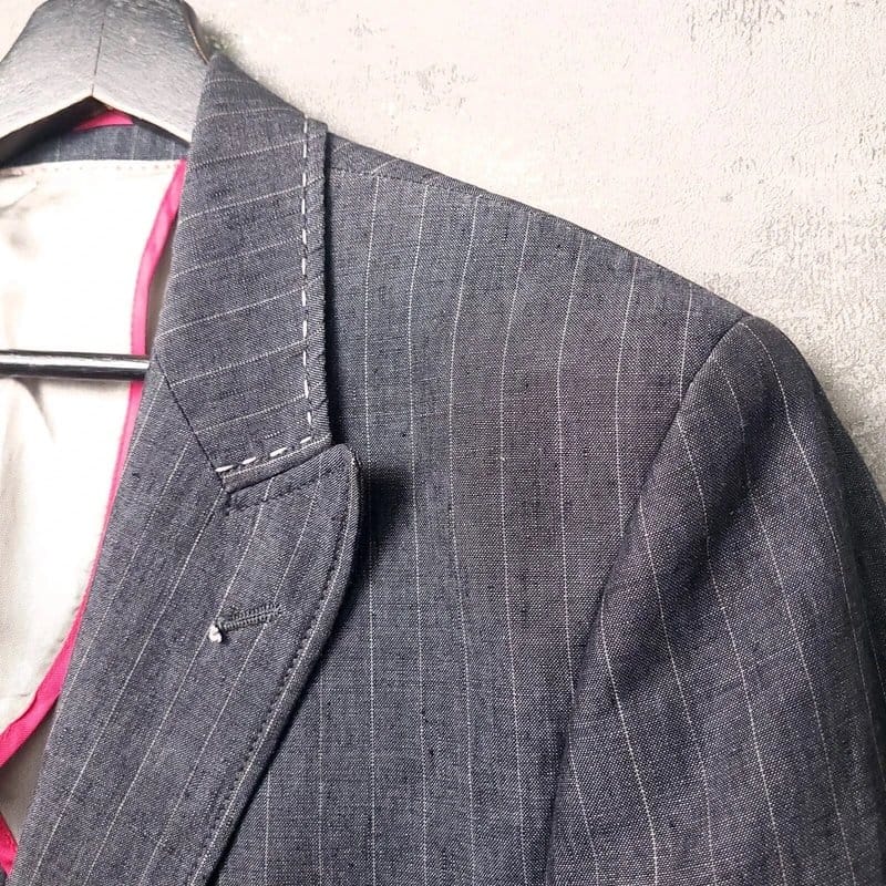 Thomas Pink Thomas Pink Linen Blazer Jacket Mens 40R Regular Fit Grey Pinstripe Sport Coat - 1