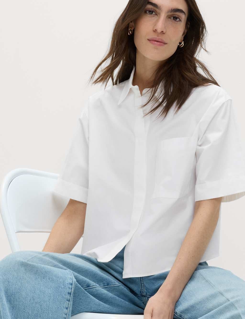 Marks & Spencer M&S Collared Boxy Shirt in Soft White