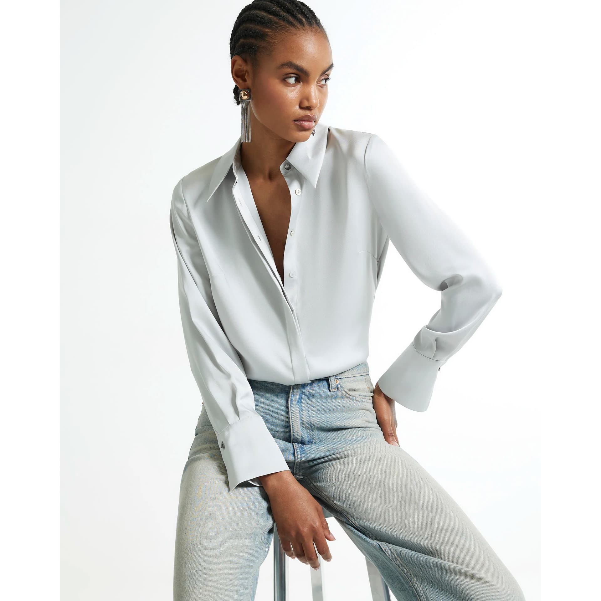 River Island River Island Womens Silver Slimline Satin Shirt