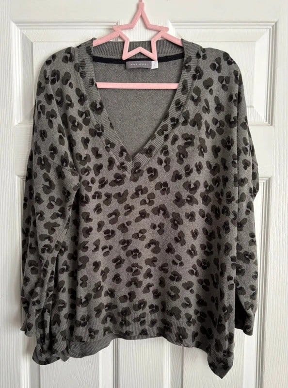 Mint Velvet Leopard Print Jumper - Cashmere Cotton Mix - L