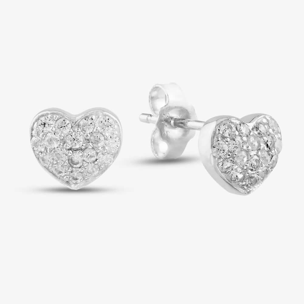 T.H.Baker T.H.Baker Women's Silver Cubic Zirconia Heart Stud Earrings E4015C