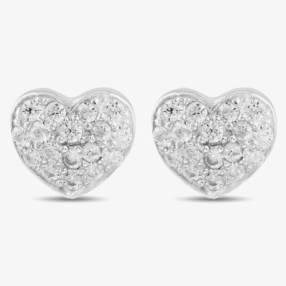T.H.Baker T.H.Baker Women's Silver Cubic Zirconia Heart Stud Earrings E4015C - 4