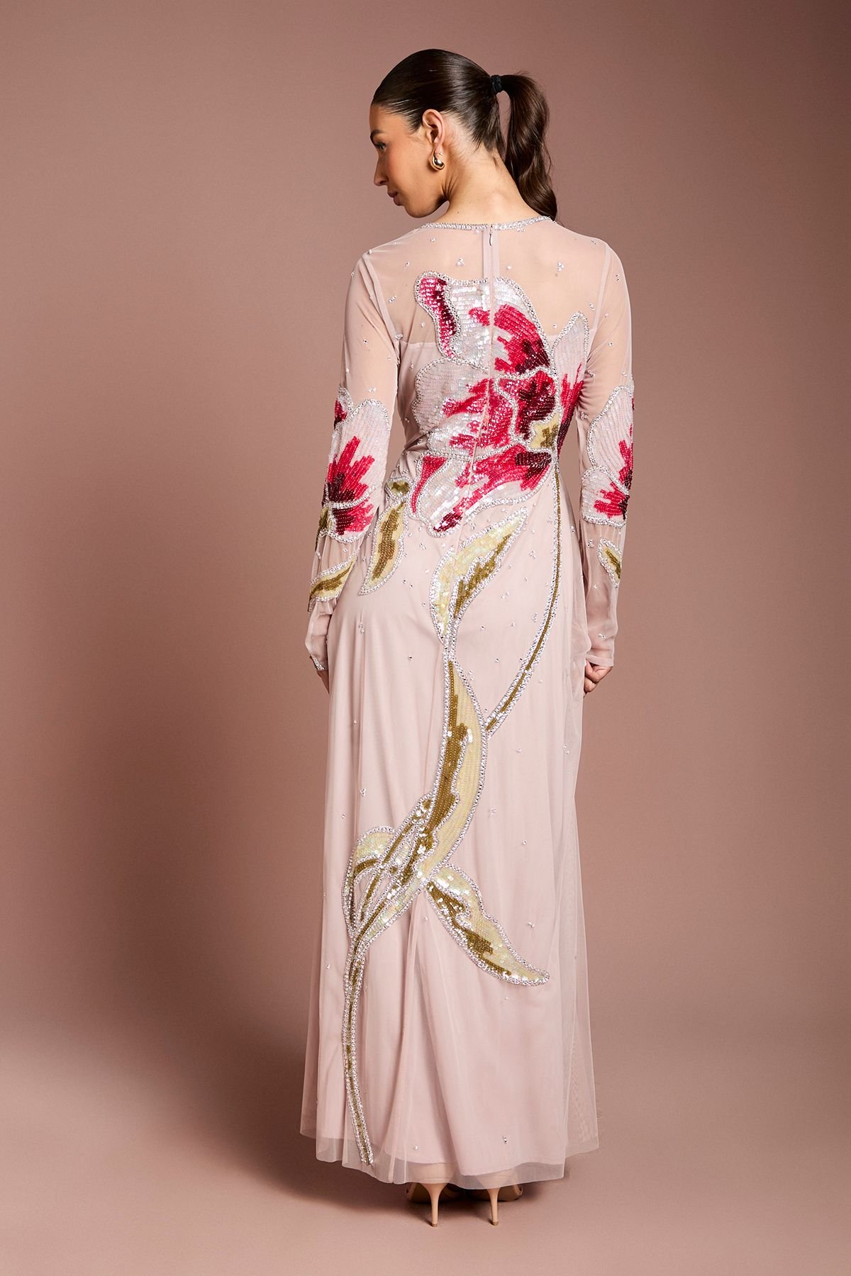 Coast Coast Women's Premium Hand Embellished Floral Maxi Dress in Blush - 3