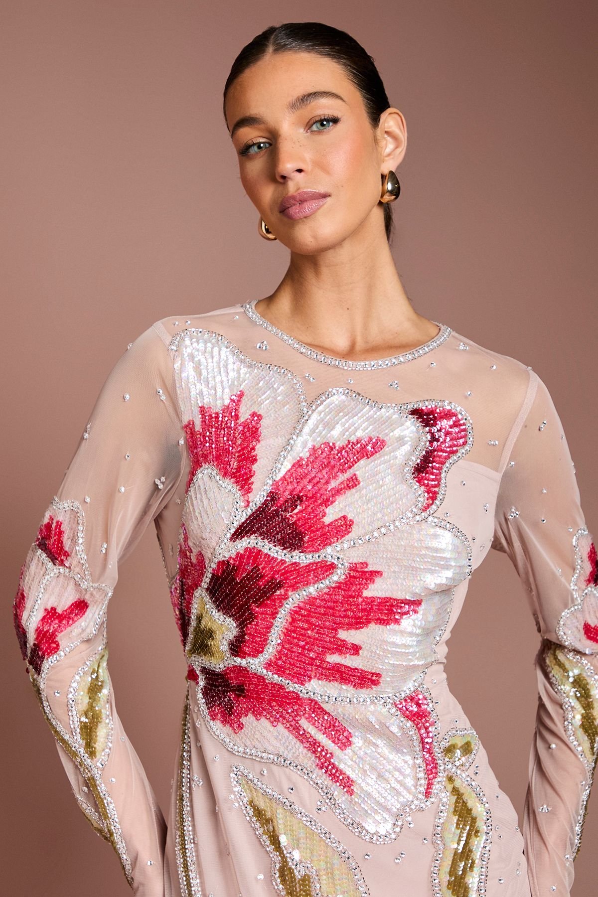 Coast Coast Women's Premium Hand Embellished Floral Maxi Dress in Blush - 4