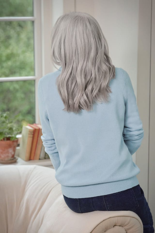 WoolOvers WoolOvers Women's 100% Wool Classic V Neck Jumper in Pale Blue - 2