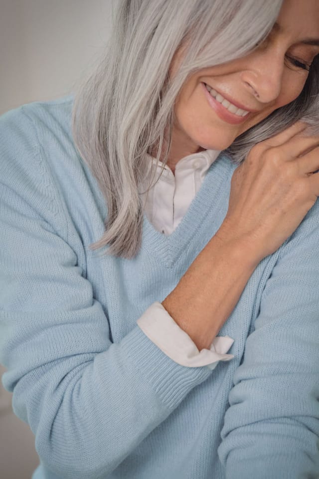WoolOvers WoolOvers Women's 100% Wool Classic V Neck Jumper in Pale Blue - 3