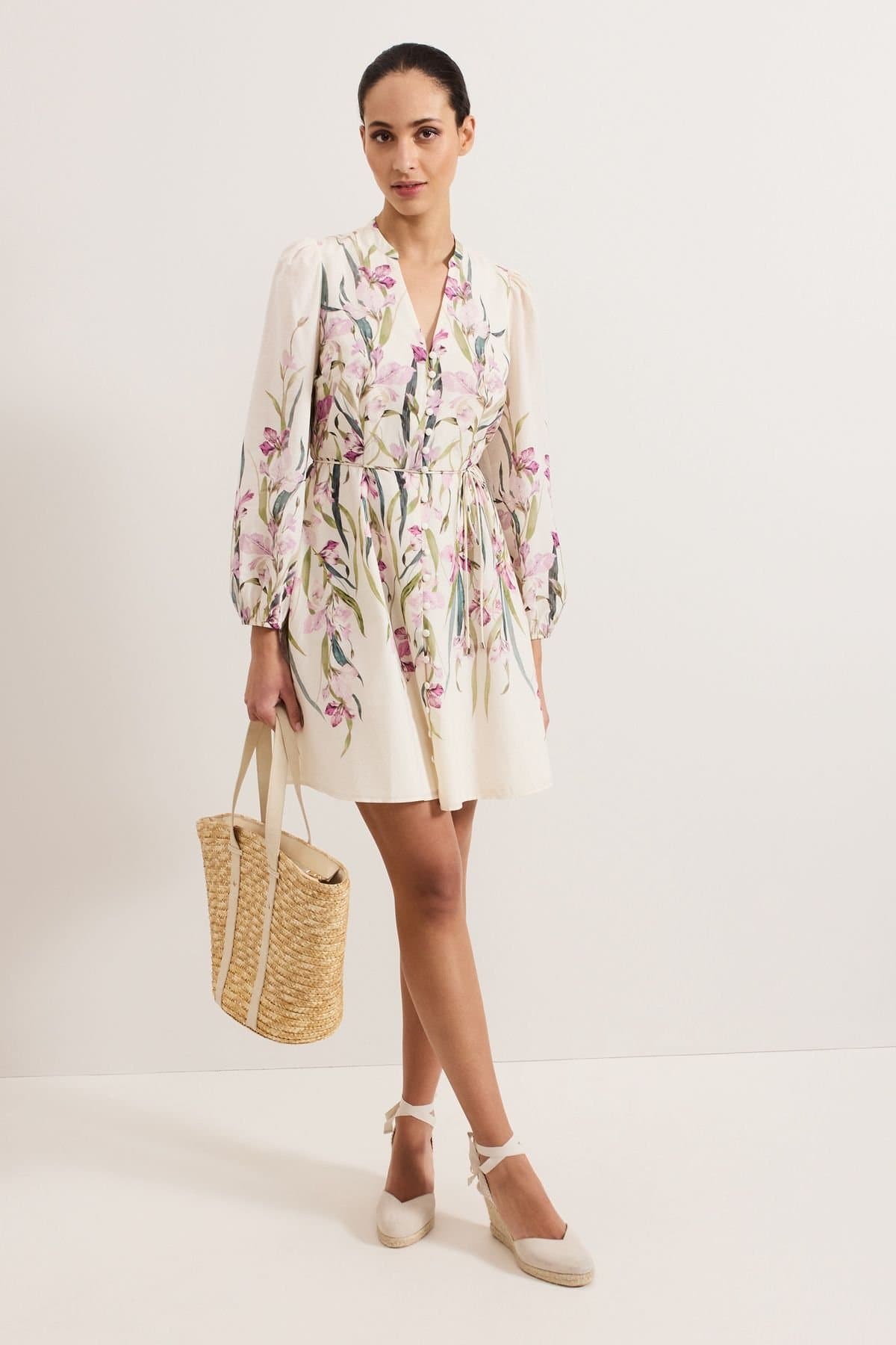 Phase Eight Phase Eight Women's Floral Floral Button-Front Mini Dress in Off-White