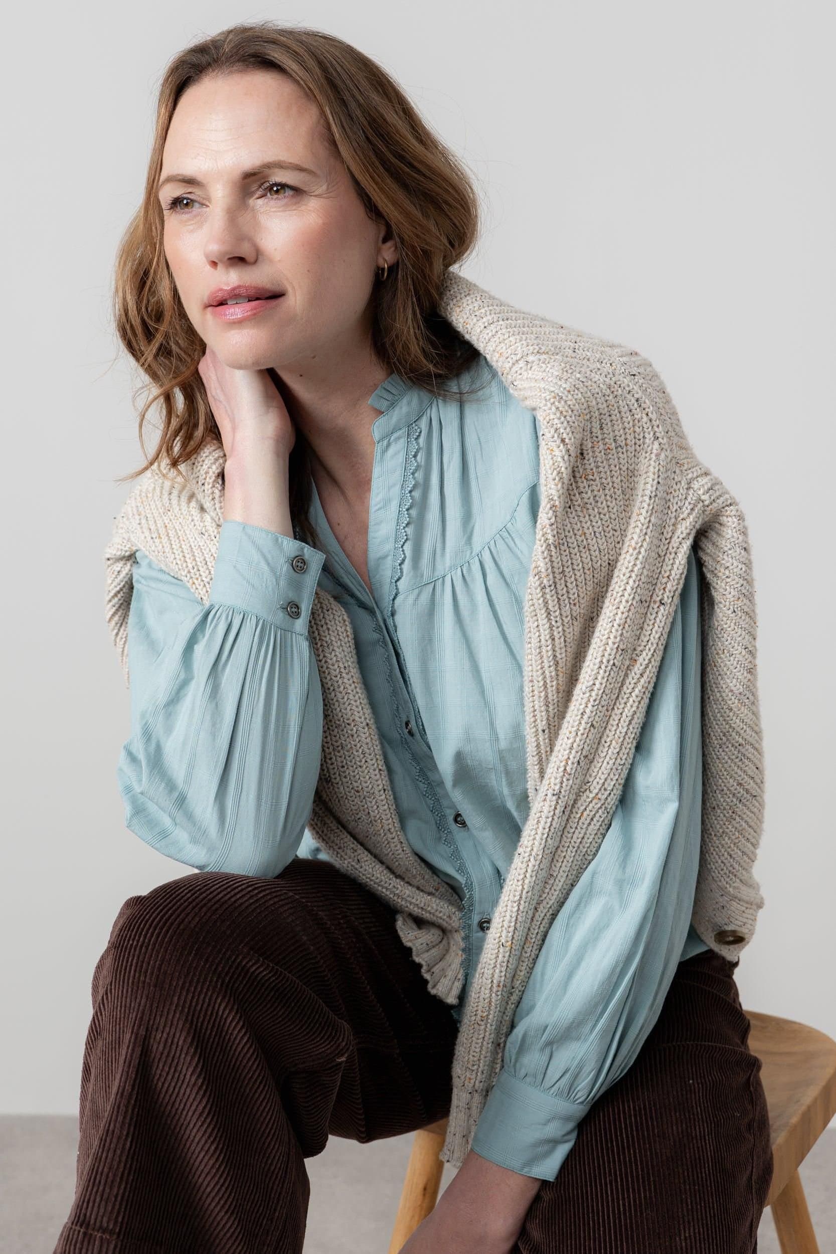 Lily & Me Lily & Me Duck Egg Blue Cotton Long Sleeve Blouse