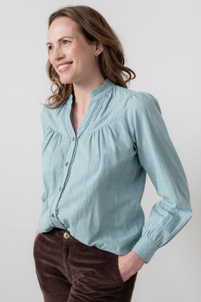 Lily & Me Lily & Me Women's Wayfaring Check Cotton Long Sleeve Blouse in Duck Egg Blue - 2