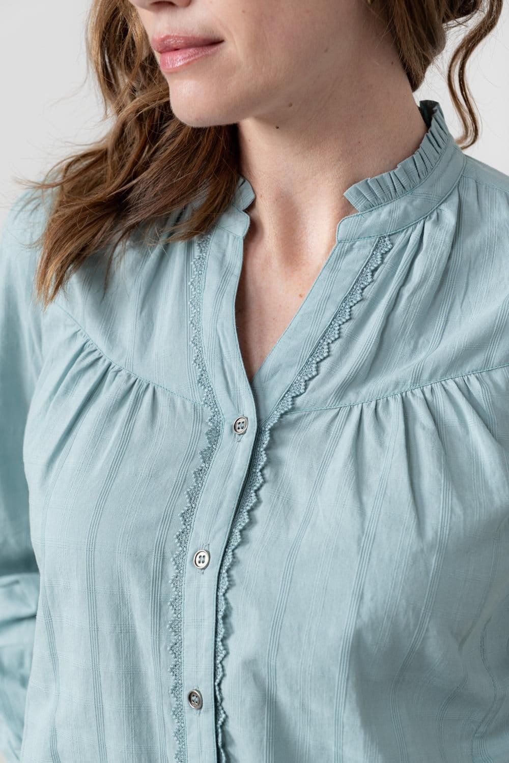 Lily & Me Lily & Me Women's Wayfaring Check Cotton Long Sleeve Blouse in Duck Egg Blue - 4