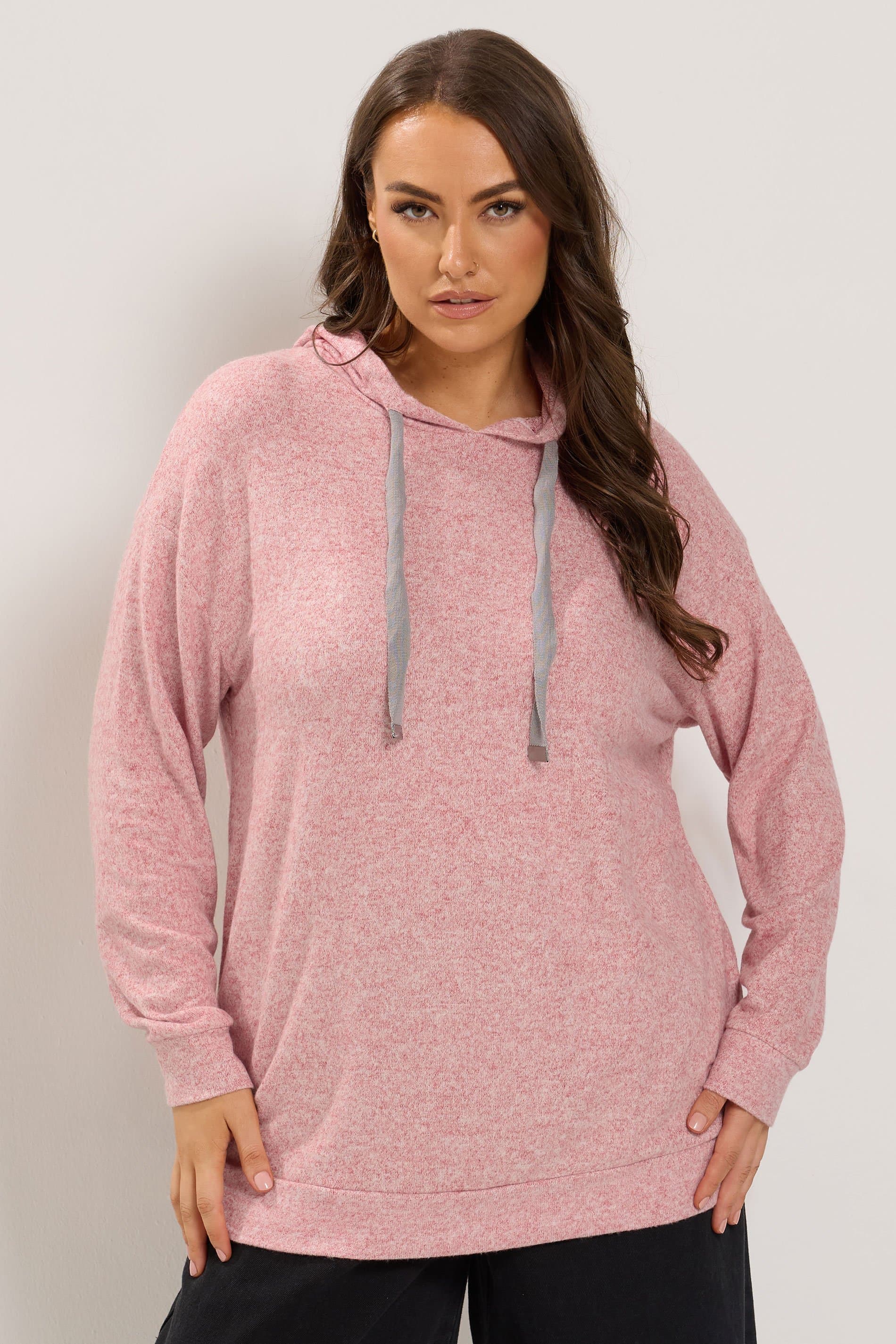 Yours Plus Size Pink Soft Touch Contrast Tie Hoodie