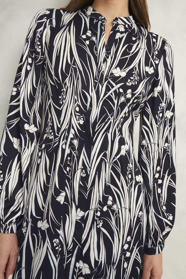 Hobbs London Hobbs London Women's Colette Long Sleeve Printed Midi Dress in Dark Navy - 3