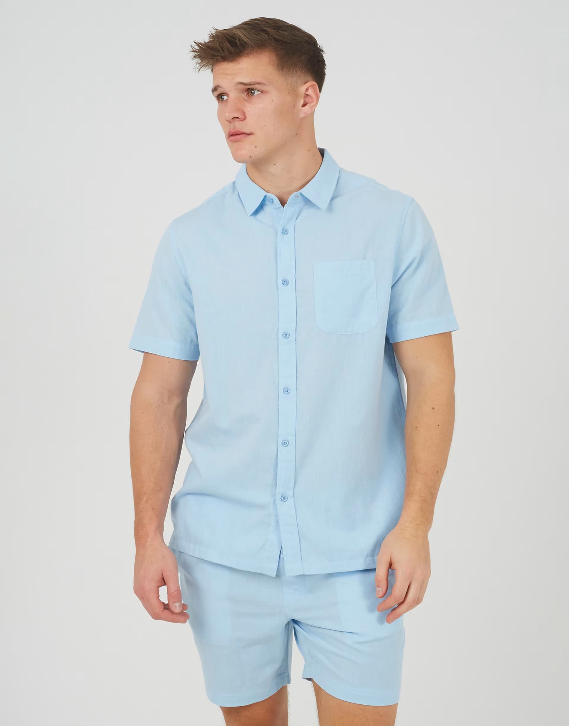 ASOS Brave Soul Short sleeve button-up shirt with chest pocket in light blue
