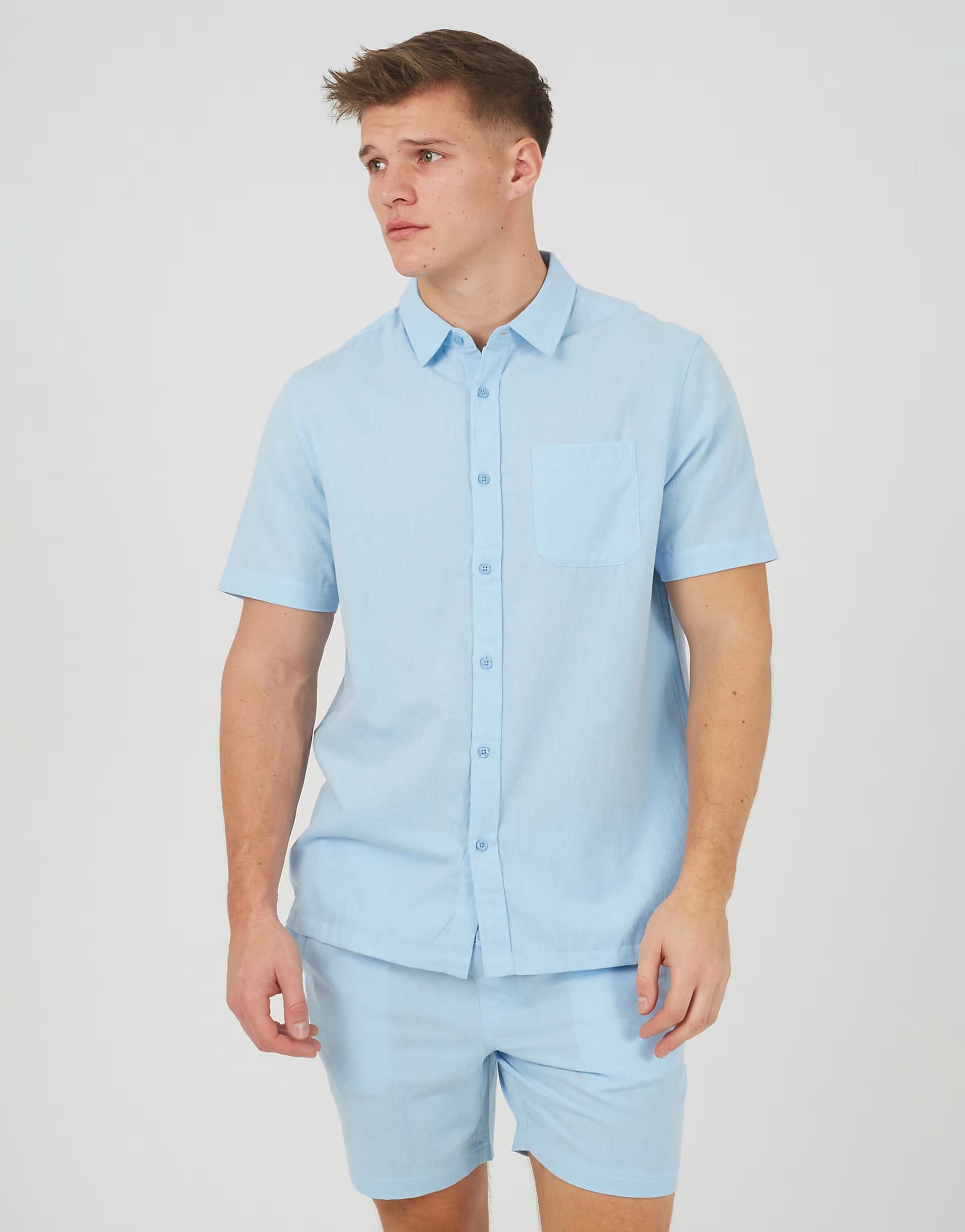 ASOS Brave Soul Light Blue Short Sleeve Button-Up Shirt