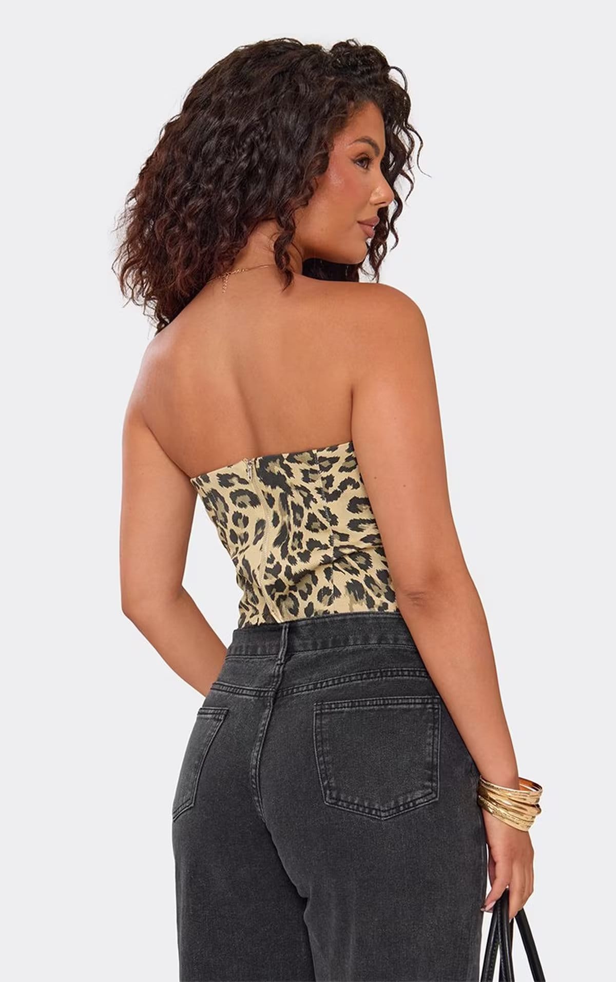 EGO Brown Leopard Print Bandeau Corset Top, Women's Size UK 6