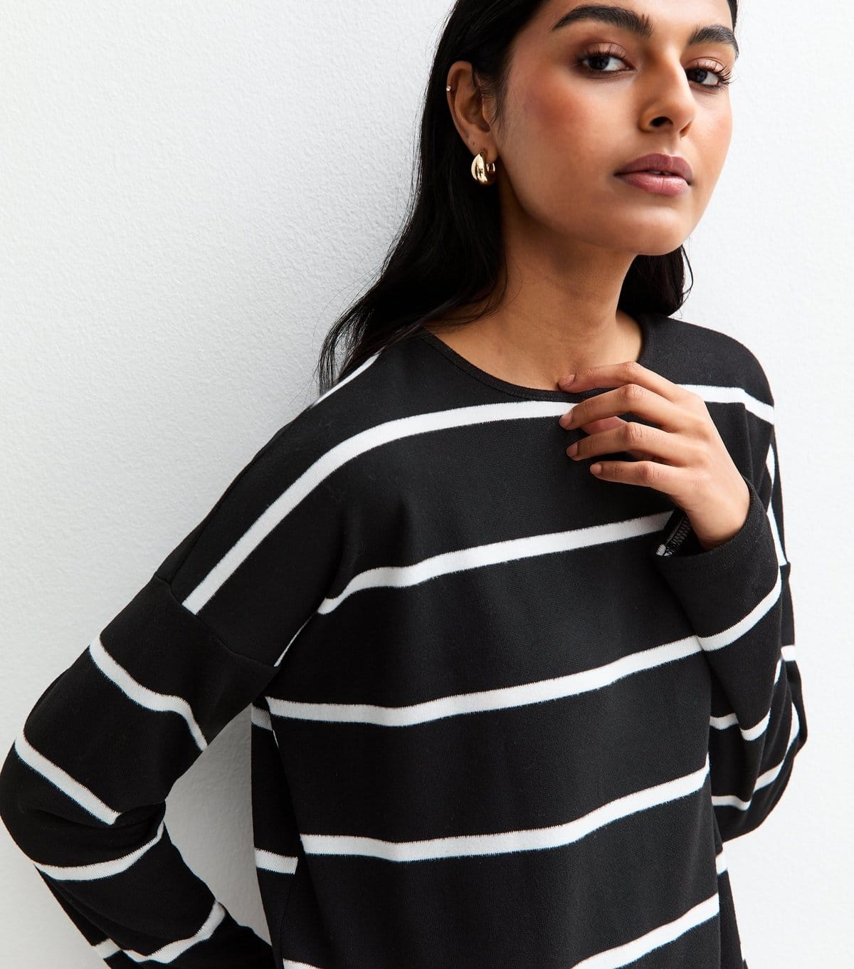 New Look Women's Black Soft Touch Striped Long Sleeve Top New Look - 1