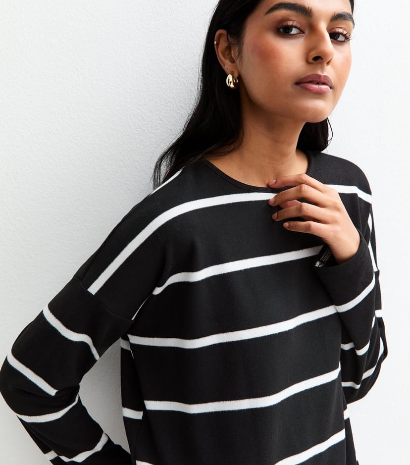 New Look Women's Black Soft Touch Striped Long Sleeve Top New Look - 1