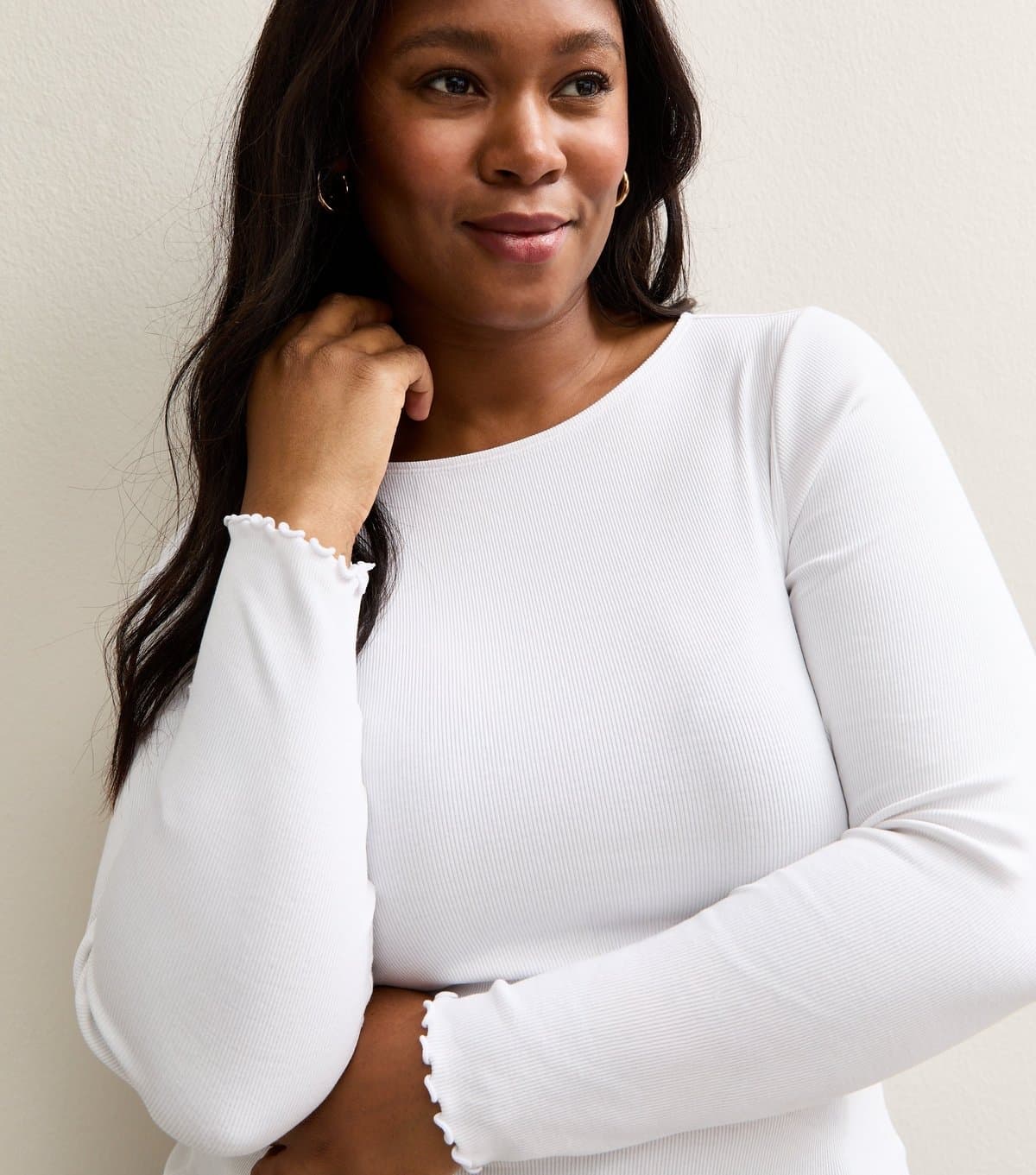 New Look New Look White Jersey Long Sleeve Frilly Trim Top