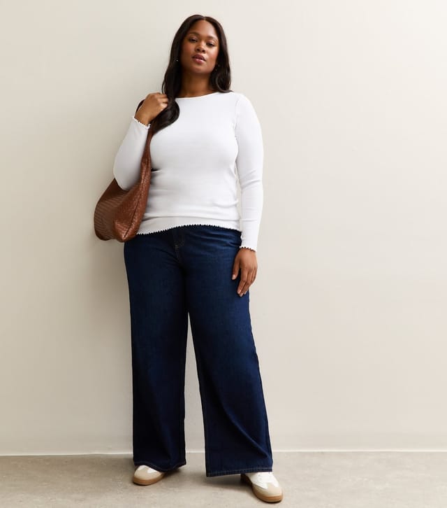 New Look Women's Plus Size White Long Sleeve Frilly Trim Top Curves New Look - 3