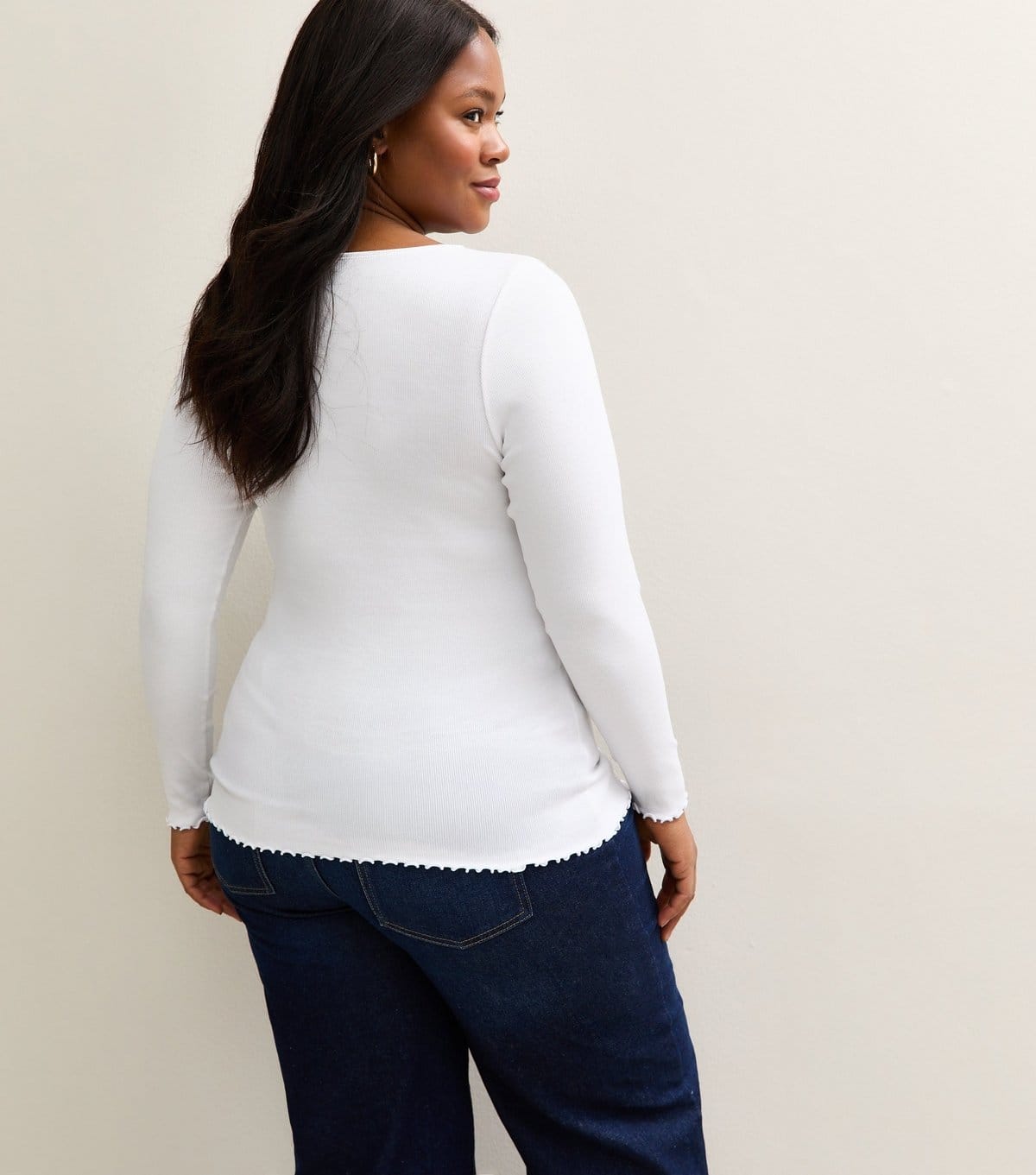 New Look Women's Plus Size White Long Sleeve Frilly Trim Top Curves New Look - 4