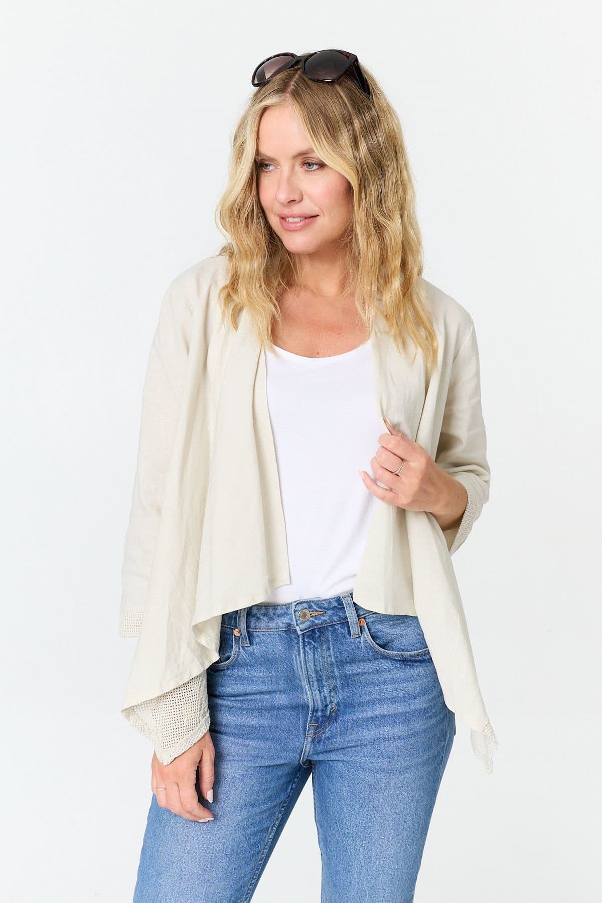 Izabel London Izabel London Beige 3/4 Sleeve Relaxed Waterfall Cardigan