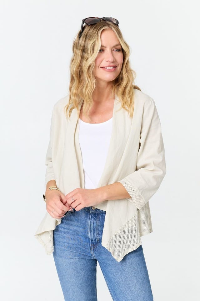 Izabel London Izabel London Women's 3/4 Sleeve Relaxed Waterfall Cardigan in Beige - 2