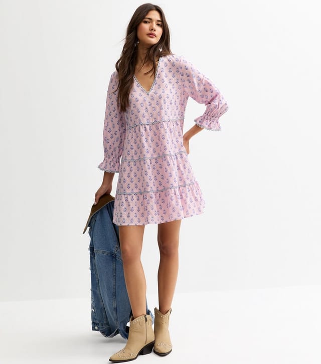 New Look Women's Pink Pattern Print Tiered Mini Dress New Look - 3