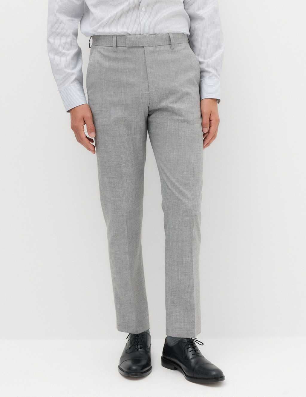 Marks & Spencer M&S Regular Fit Textured Stretch Suit Trousers Light Grey