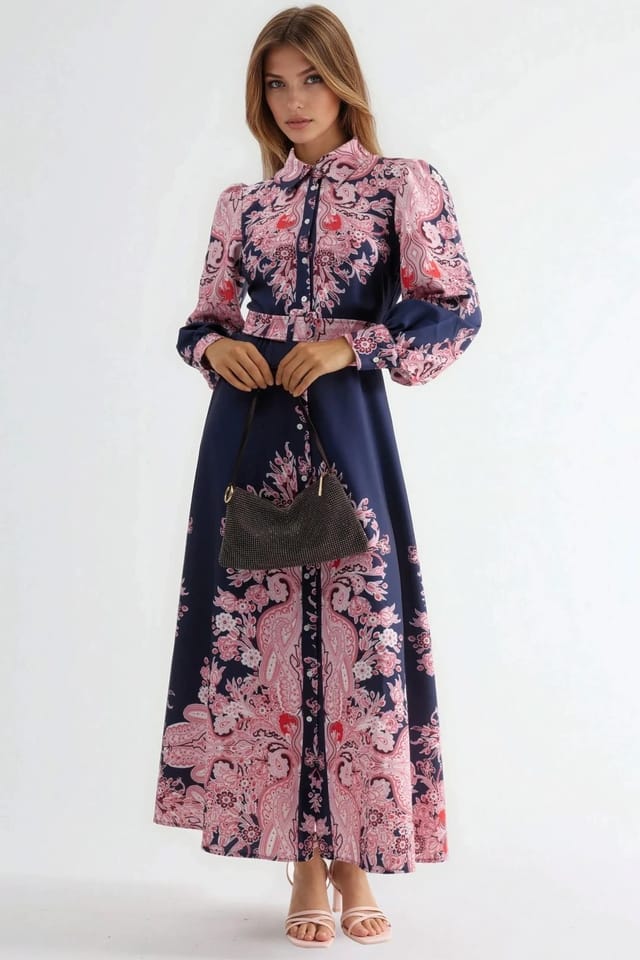 MSN Collection MSN Collection Women's Belted Maxi Dress with Paisley Print - 2