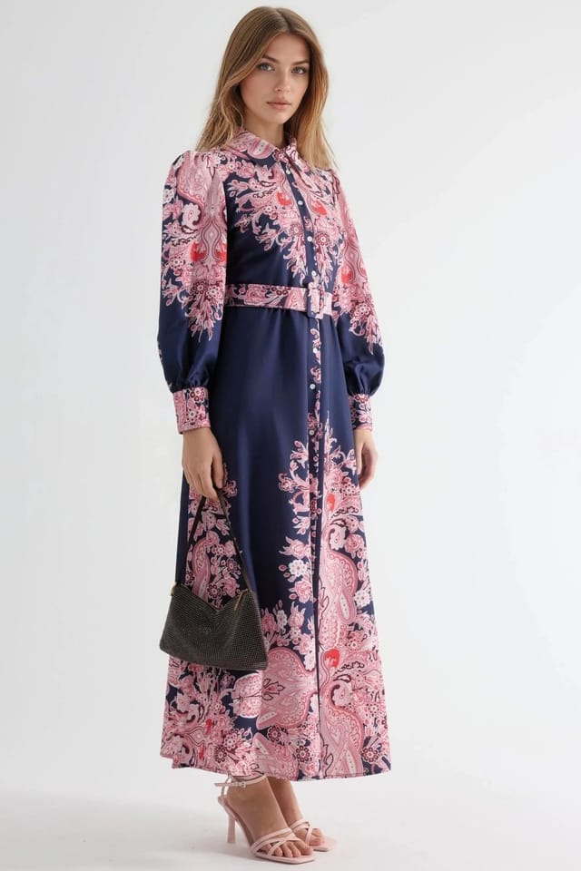 MSN Collection MSN Collection Women's Belted Maxi Dress with Paisley Print - 3