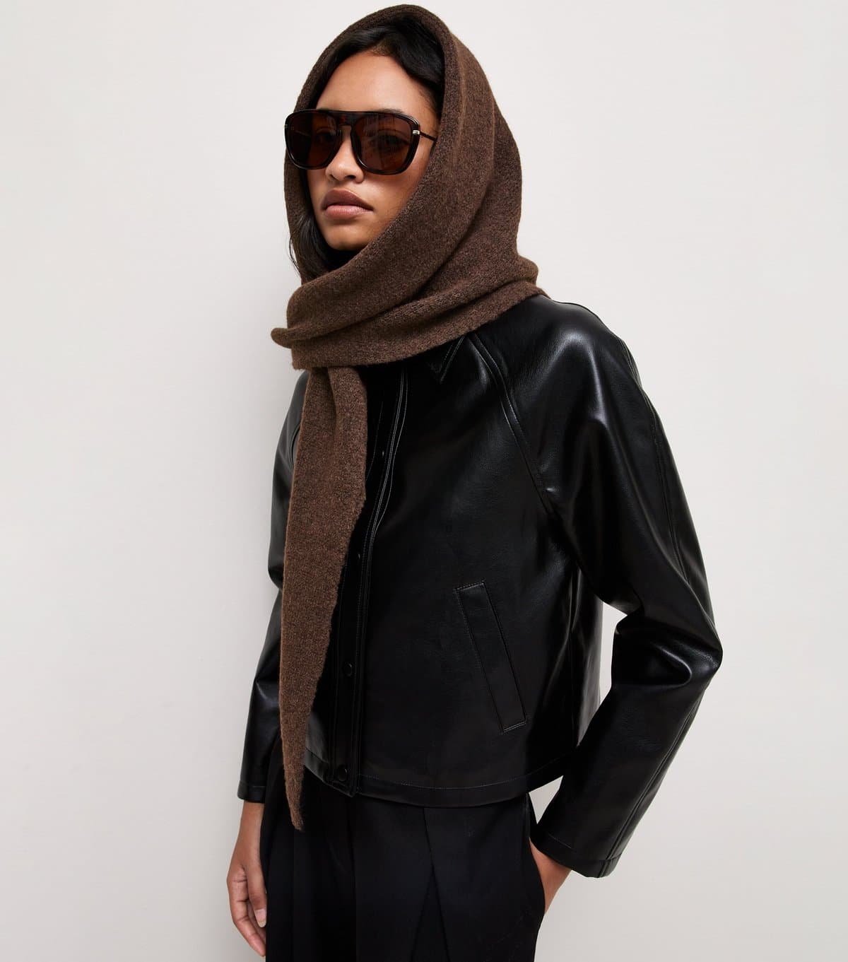 New Look Dark Brown Knitted Triangle Shawl Scarf New Look