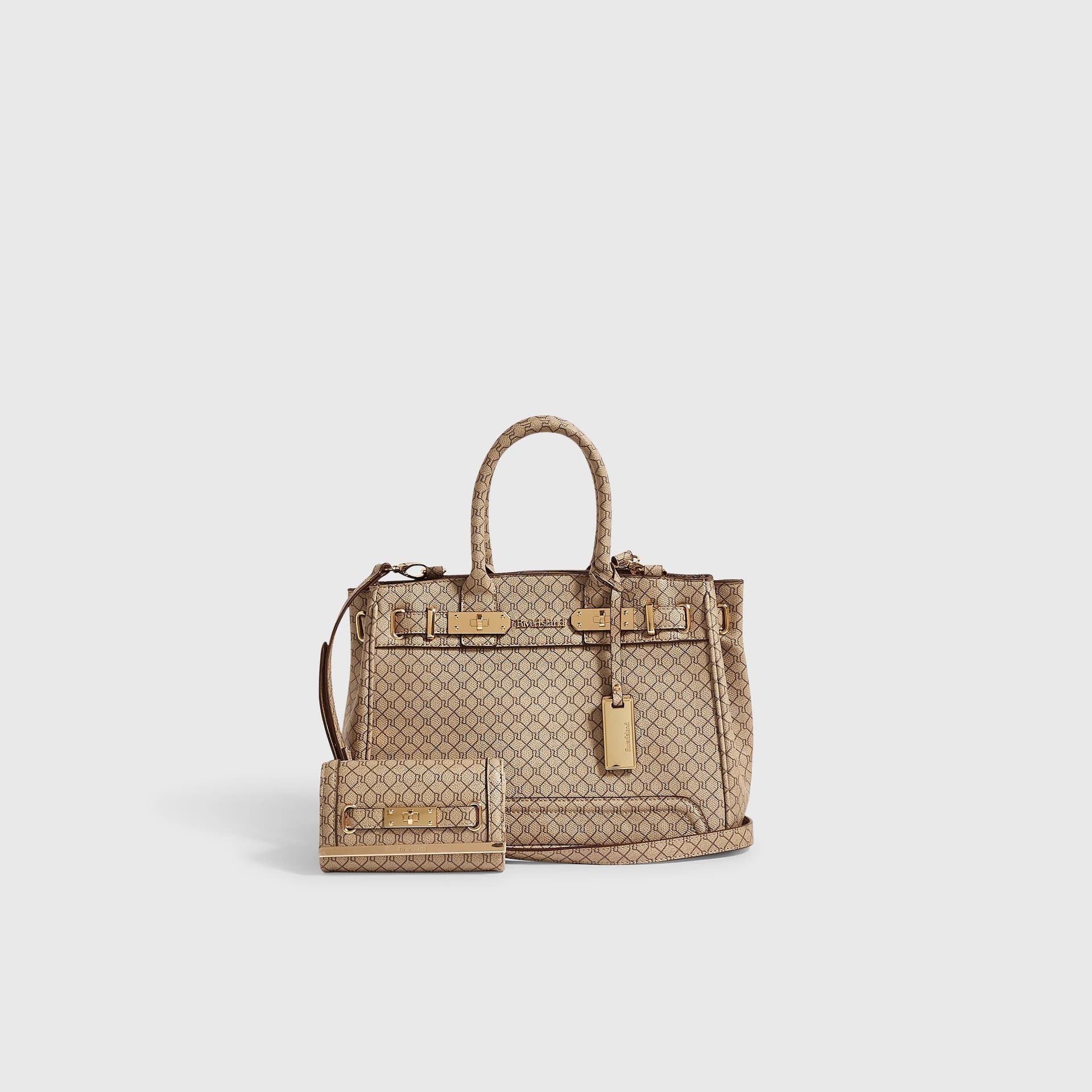 River Island River Island Womens Beige Monogram Lock Front Bag Bundle