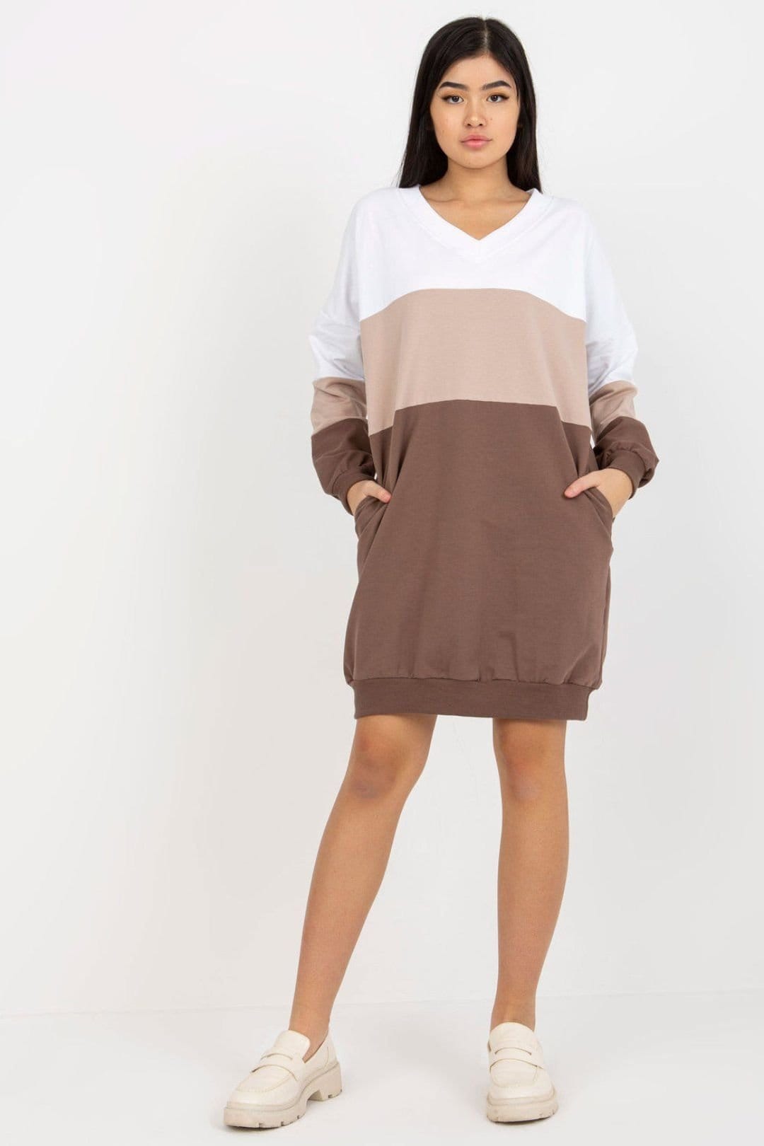 Love Lace Brown 3 Tone Heart Neck Sweatshirt Dress