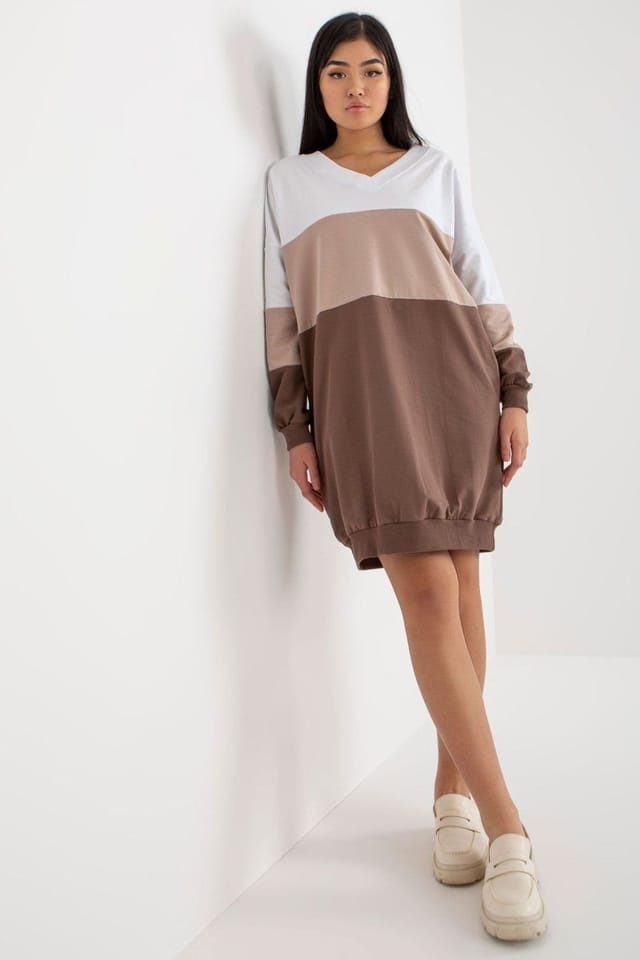 Love Lace Love Lace Women's 3 Tone Heart Neck Sweatshirt Dress in Brown - 2