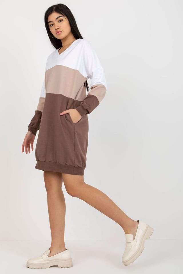 Love Lace Love Lace Women's 3 Tone Heart Neck Sweatshirt Dress in Brown - 3