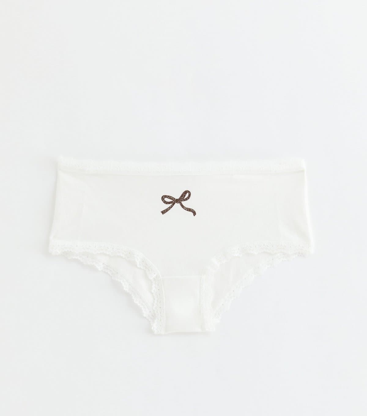 New Look Girls' Cotton Rich White Bow Print Lace Trim Short Briefs New Look