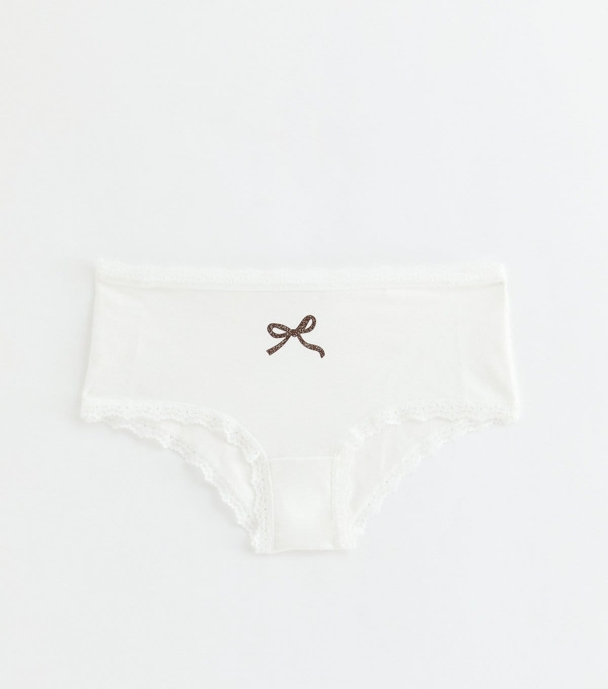 New Look Girls' Cotton Rich White Bow Print Lace Trim Short Briefs New Look - 1