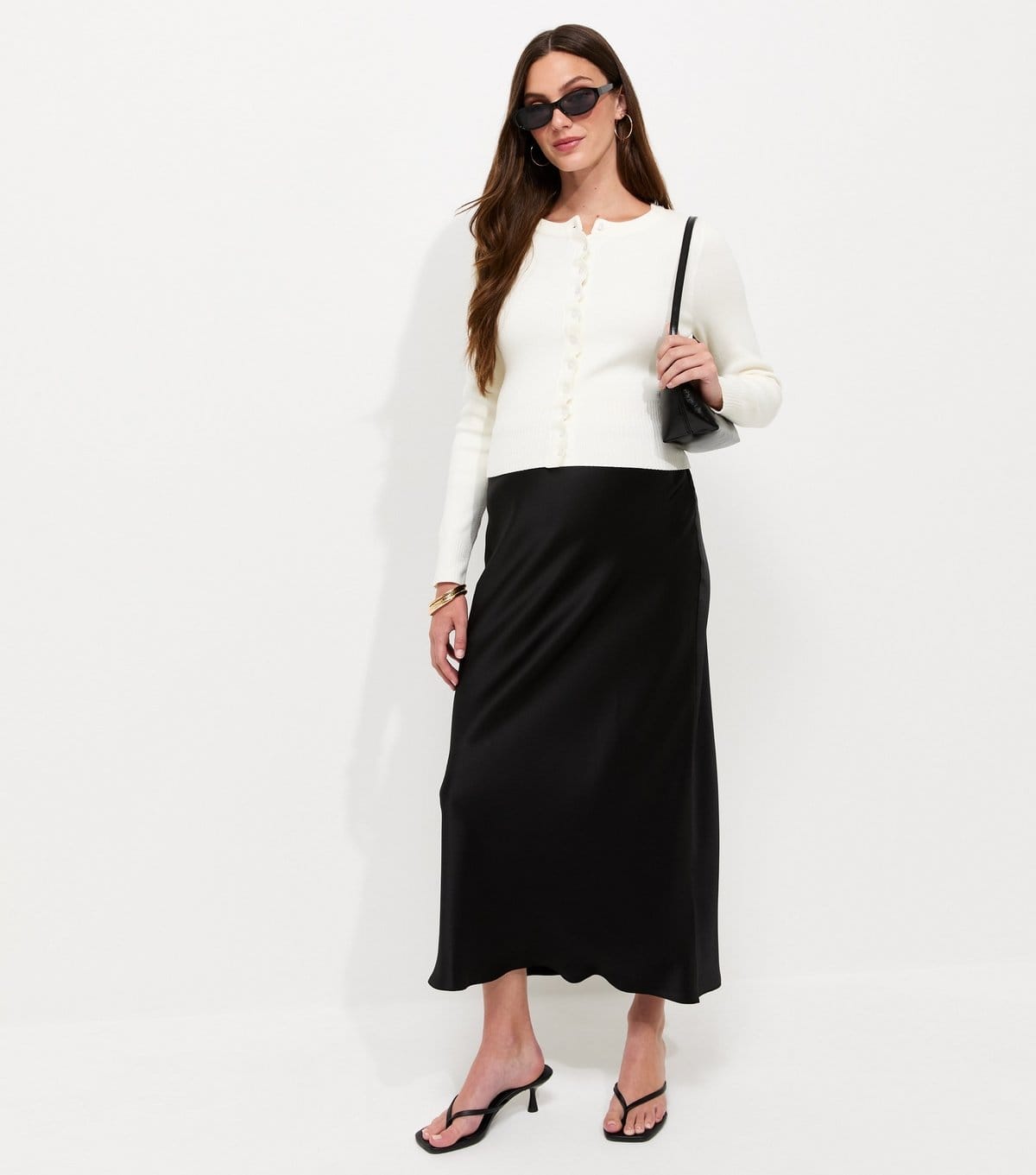 New Look Women's Maternity Black Satin Bias Cut Midi Skirt New Look - 1