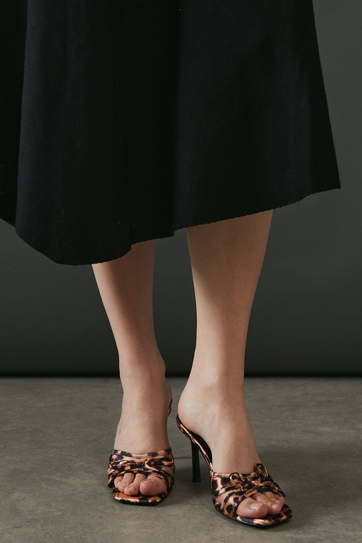 Faith Faith Women's : Bow Detail Satin High Heeled Mules in Leopard - 3