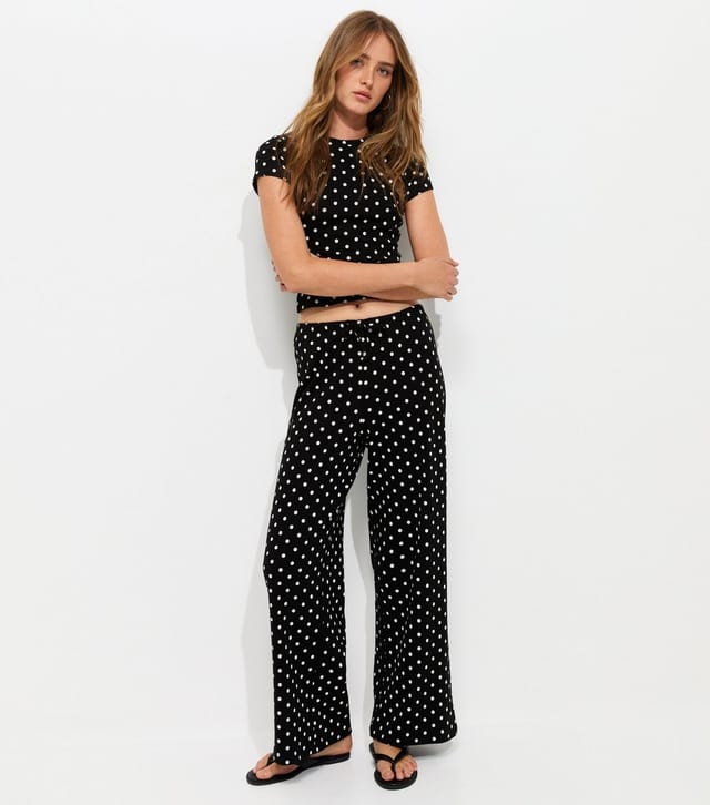 New Look Women's Black Cotton Rich Polka Dot Wide Leg Trousers New Look - 2