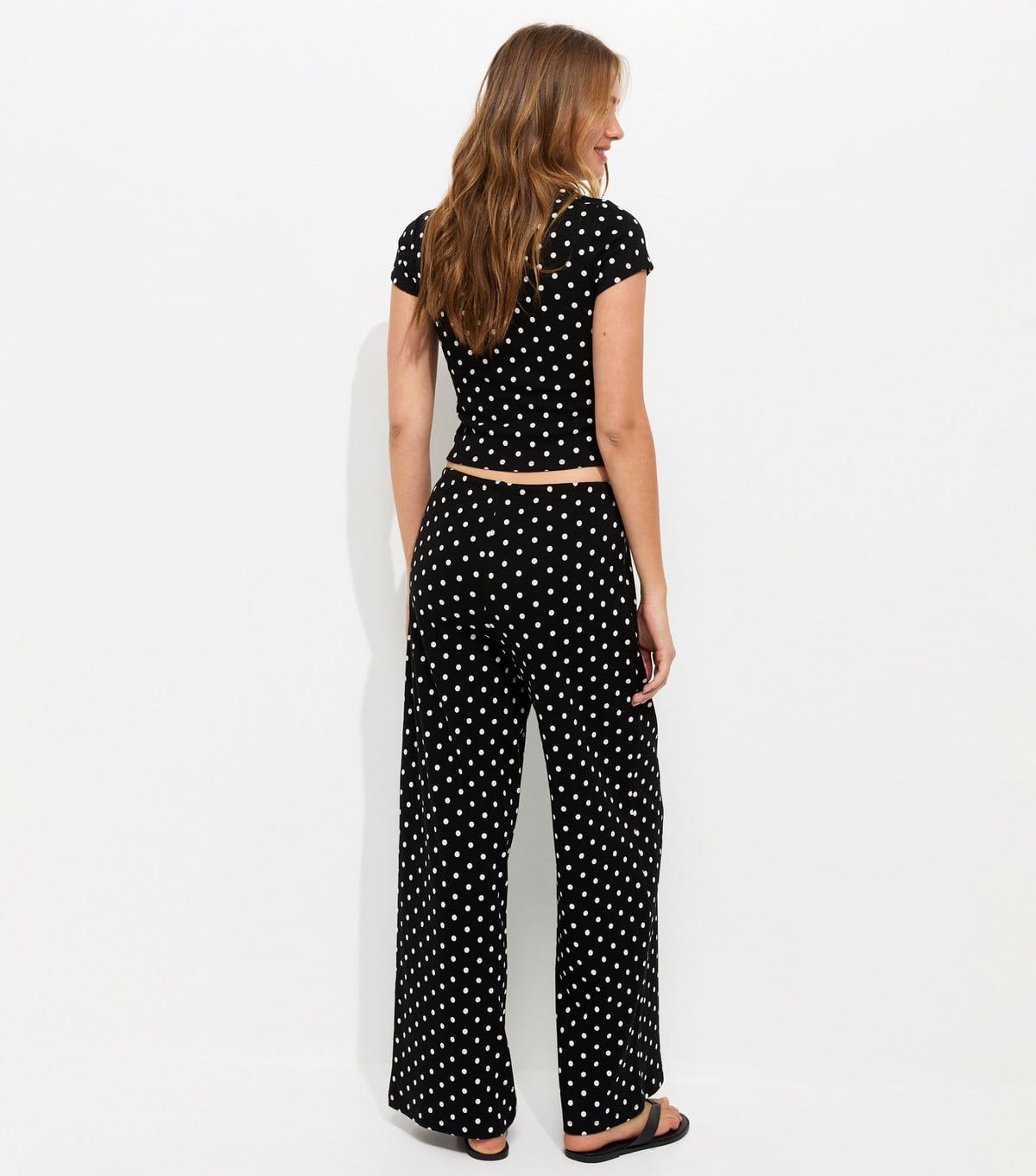 New Look Women's Black Cotton Rich Polka Dot Wide Leg Trousers New Look - 4