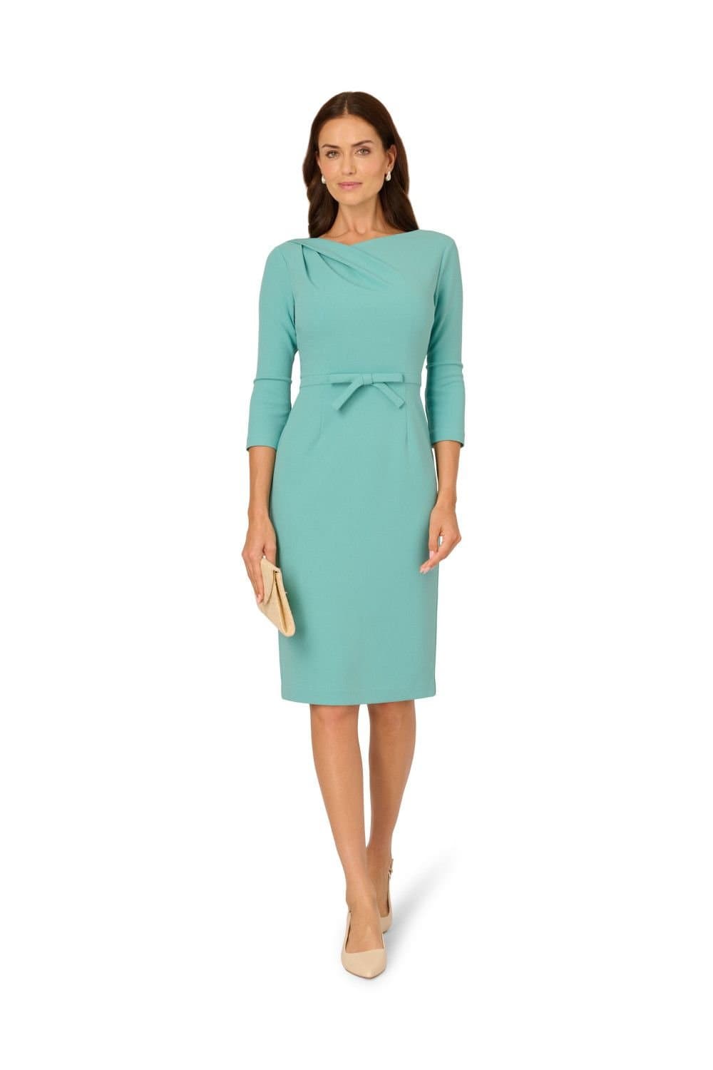 Adrianna Papell Adrianna Papell Women's Drape Neck Sheath Midi Dress in Aqua