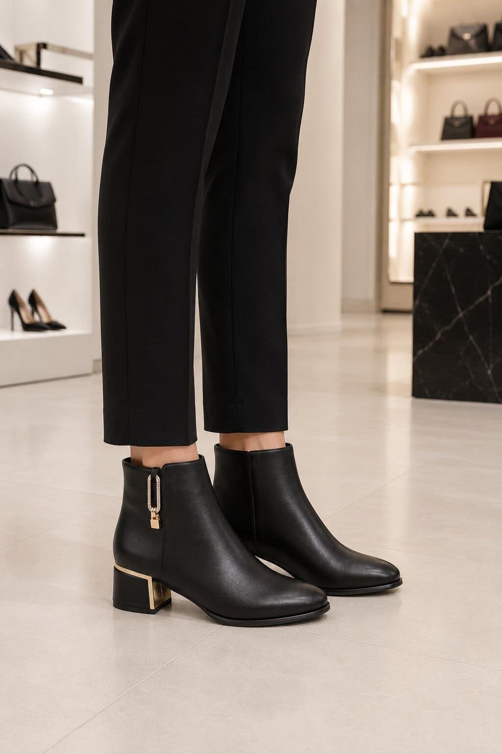 Truffle Collection Truffle Collection Women's Zip Ankle Boots Black Polyurethane Pointed Toe Block Heel Shoes