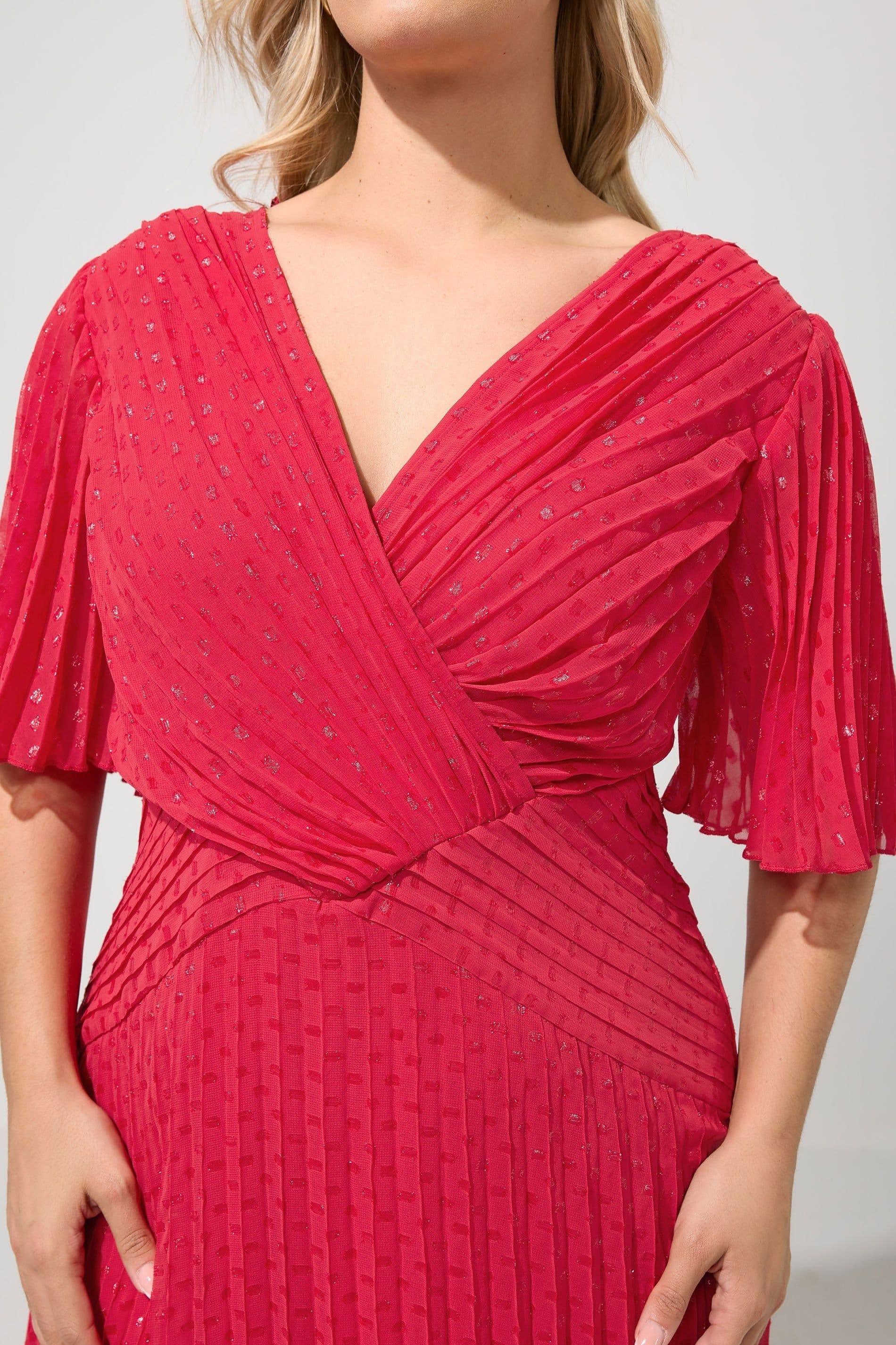 Yours Yours Women's Pleated Wrap Maxi Dress in Red - 4