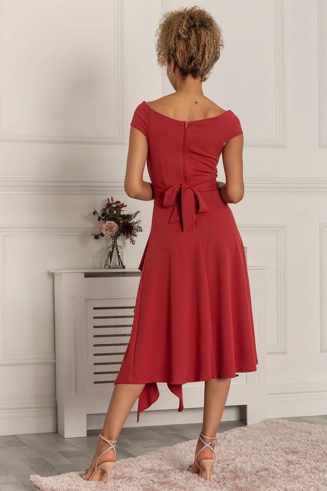 Jolie Moi Jolie Moi Women's Desiree Frill Fit & Flare Dress in Dark Red - 2