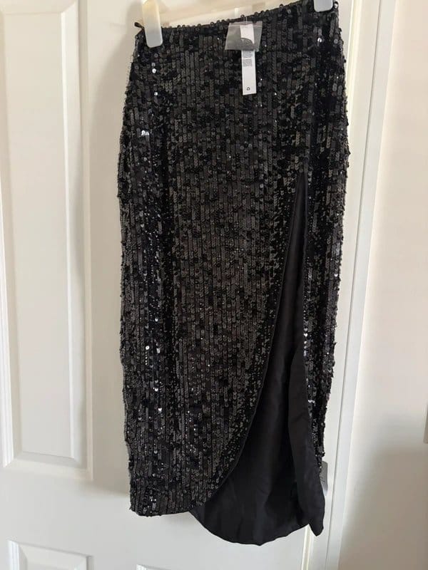 ASOS Black Sequin Midi Skirt