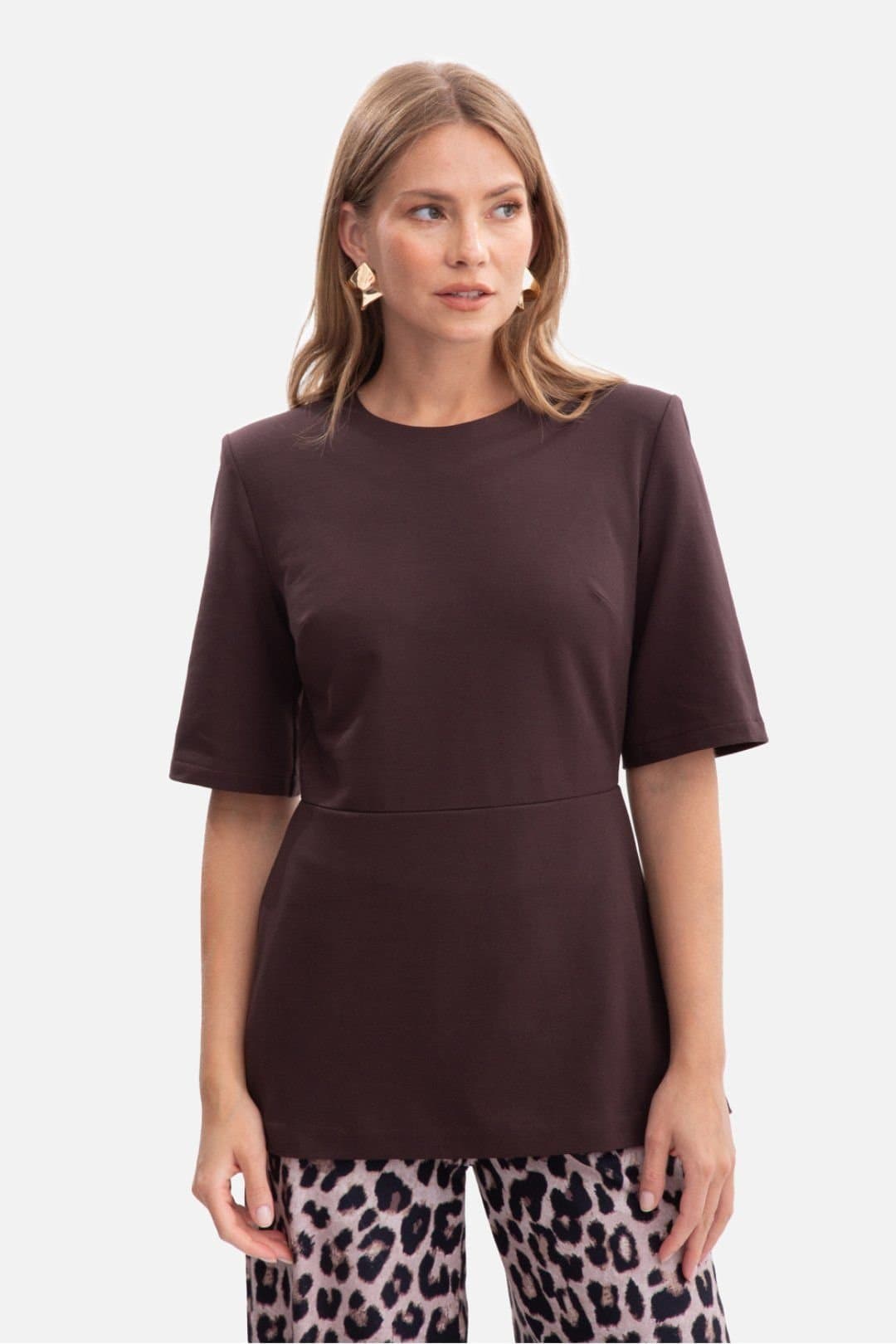 Love Lace Love Lace Women's Smooth Sweatshirt Peplum Shirt with Zip in Brown