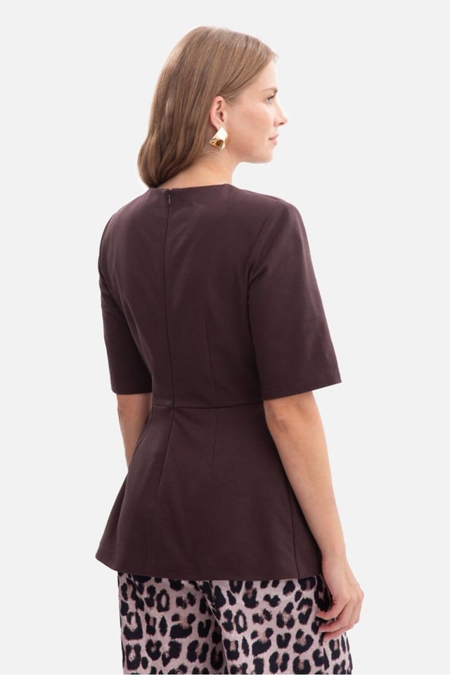 Love Lace Love Lace Women's Smooth Sweatshirt Peplum Shirt with Zip in Brown - 3